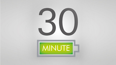 a green battery icon and up to 30 minutes mark